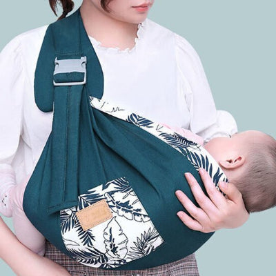 Echarpe de portage joli imprimé teal bebe couché