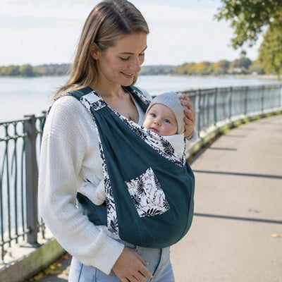 echarpe de portage joli imprime teal maman et bebe