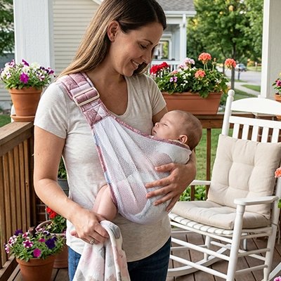 Echarpe de portage mesh pastel rose maman maison