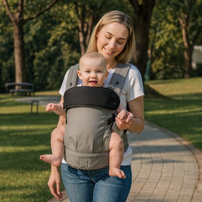 Porte bébé physiologique respirant gris maman bébé parc