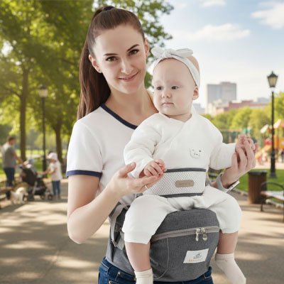 Porte bebe hanche gris maman bebe fille