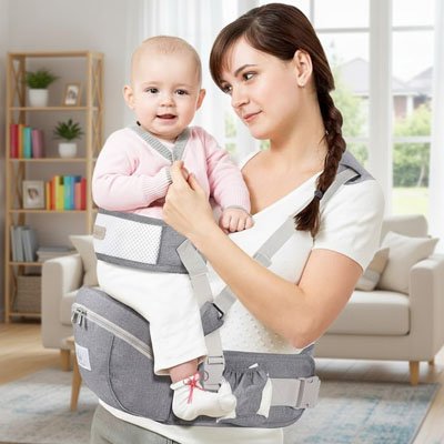 Porte bebe hanche gris maman maison