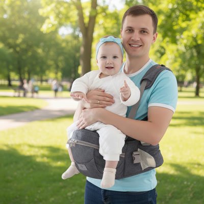 Porte bebe hanche gris papa bebe fille