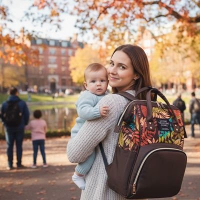 sac à dos à langer pratique stylé brun maman porte bebe