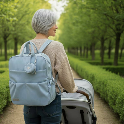 sac a langer a dos multipoches bleu avec mami