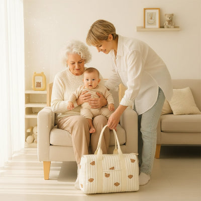 Sac a langer bebe adorables oursons maman visite mamie