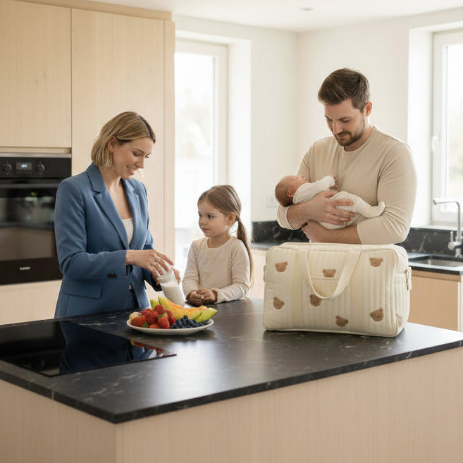 sac a langer bebe adorables oursons famille dans cuisine sac sur comptoir