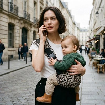 SLING léopard clair maman au téléphone